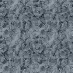 Seamless pattern with hand drawn element of transparent flowers.