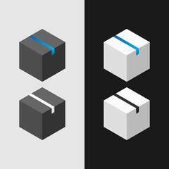 Set of multi-colored cardboard boxes. Vector in isometric style.