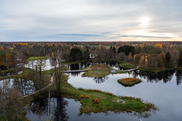 Fototapeta na wymiar Kirkilai lakes in the evening as seen from the Kirkilai observation tower, Lithuania