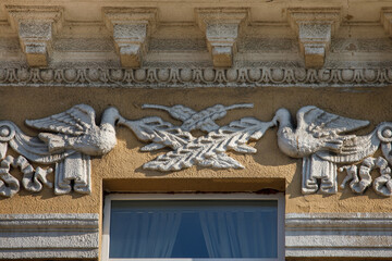 Building with ornate architectural elements in Vilnius, Lithuania