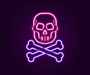 Glowing neon line Skull on crossbones icon isolated on black background. Happy Halloween party. Colorful outline concept. Vector