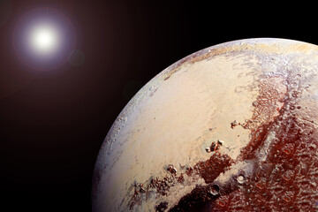 The surface of Pluto in the light. Elements of this image were furnished by NASA