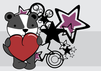 valentine background with cute badger character cartoon holding love red heart illustration in vector fomat