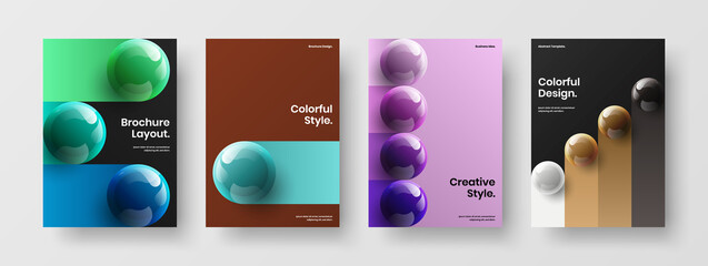 Isolated book cover A4 vector design illustration bundle. Simple realistic spheres banner layout composition.