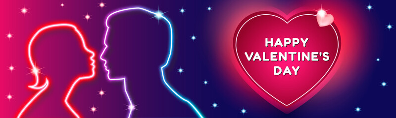Valentine's day banner template. Romantic background with neon glow for valentine's day. Vector illustration for greeting card, background, social media banner, ad poster, web banner or promo template