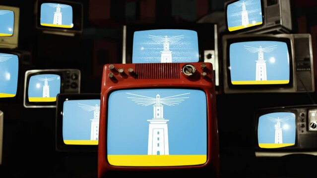 Flag of Alexandria, Egypt, and Vintage Televisions. 