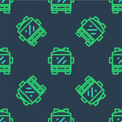 Line Fire truck icon isolated seamless pattern on blue background. Fire engine. Firefighters emergency vehicle. Vector