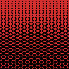 Abstract seamless geometric circle pattern. Mosaic background of black circles. Evenly spaced shapes of different sizes. Vector illustration on red background