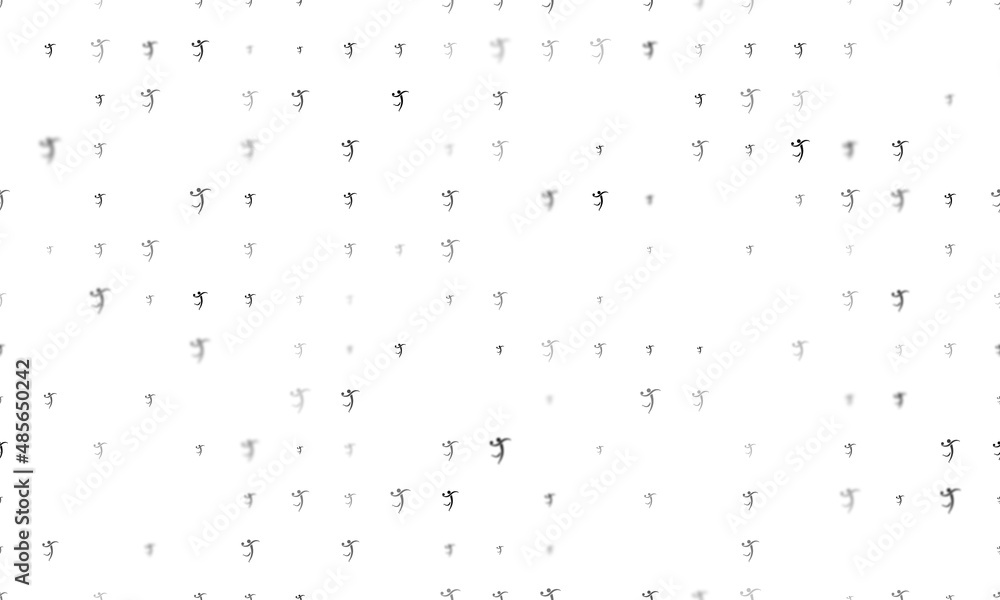 Poster seamless background pattern of evenly spaced black handball symbols of different sizes and opacity. 