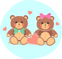 Two teddy bears with small pink hearts