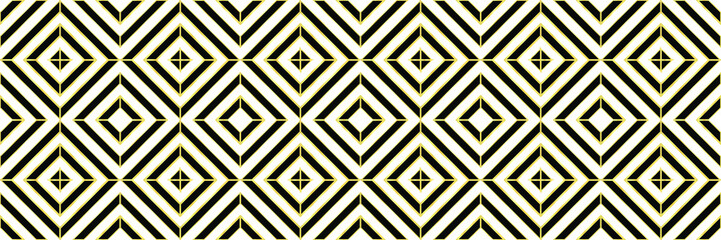 Black, gold, and white abstract line geometric diagonal square seamless pattern banner background. Vector illustration.