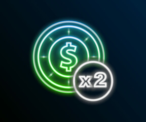 Glowing neon line Casino chips icon isolated on black background. Casino gambling. Colorful outline concept. Vector