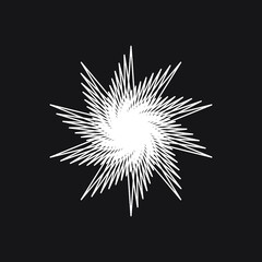 Abstract white lines Spirograph rotates winged star logo on black background. Vector illustration.