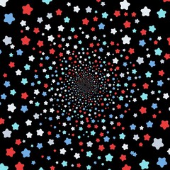 Colorful, many stars spin in a black tunnel to place your content. Vector illustration.