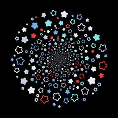 Colorful halftone stars on the black background. Vector illustration.