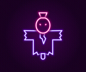 Glowing neon line Scarecrow icon isolated on black background. Happy Halloween party. Colorful outline concept. Vector