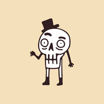 Funny skull mascot character wearing vintage hat, illustration for t-shirt, sticker, or apparel merchandise. With retro cartoon style.