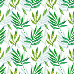 Naklejka na ściany i meble Leaves watercolor seamless pattern. Hand drawn style watercolor. Spring nature background.
