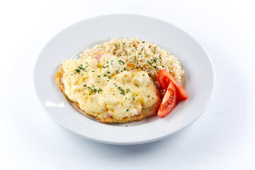 porridge with cutlet and vegetables