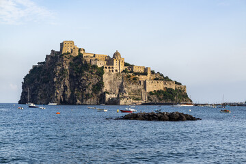 View of Aragonese Castle (Castello Aragonese), the most famous landmark of Ischia, Italy