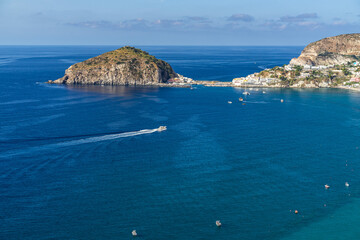Beautiful panoramic view of Sant’Angelo, a popular summer destination on Ischia, Italy