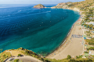 Beautiful panoramic view of Maronti beach, one of the most popular beaches on Ischia island, Italy