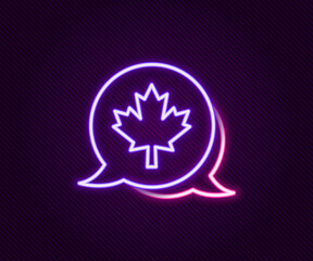 Glowing neon line Canadian maple leaf icon isolated on black background. Canada symbol maple leaf. Colorful outline concept. Vector