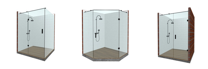Schematic representation of a shower cabin. 3D shower screen. Shower configurator.