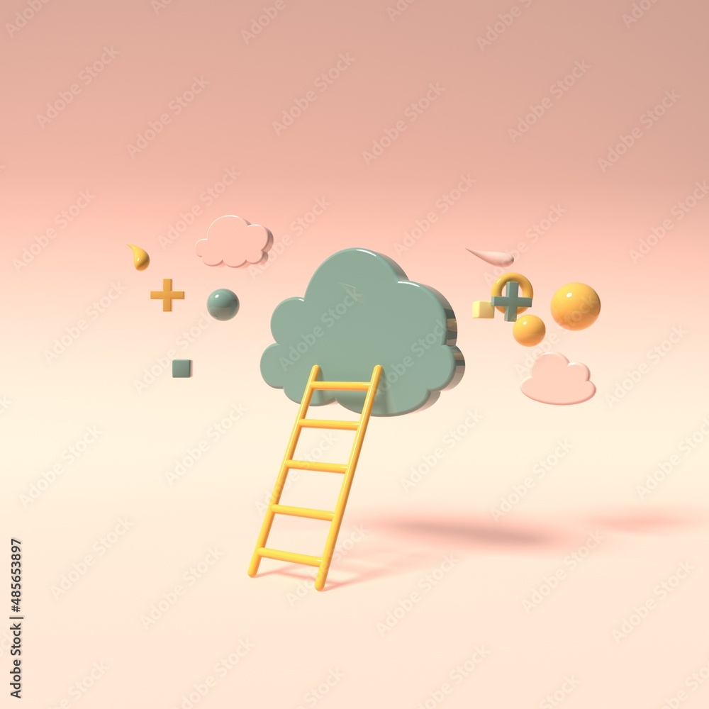 Aufkleber cloud and ladder - cloud computing theme - 3d render