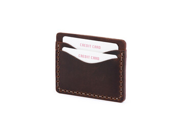 Handmade Genuine Leather Credit Card Holder, white background
