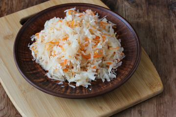 cabbage and carrots after lactic acid fermentation. homemade Russian food.