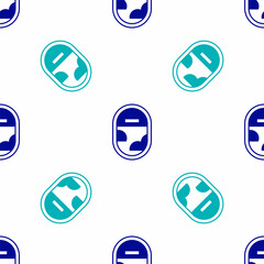 Blue Airplane window icon isolated seamless pattern on white background. Aircraft porthole. Vector