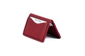 Handmade Genuine Leather Credit Card Holder, white background