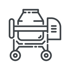 Concrete mixer line icon side view isolated on white transparent background