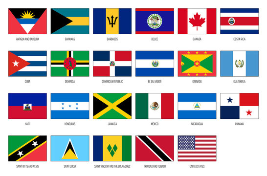 North and Central America vector national flag collection