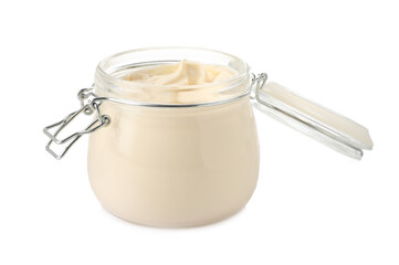 Mayonnaise in glass jar isolated on white