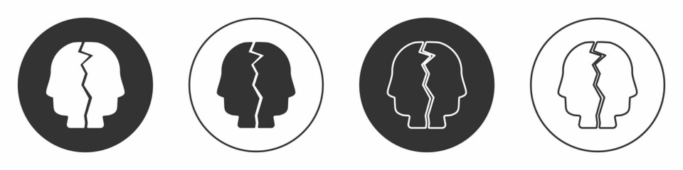 Black Bipolar disorder icon isolated on white background. Circle button. Vector