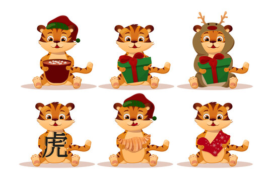 set of cartoon tigers. years of the chinese tiger.