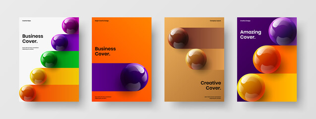 Trendy realistic spheres corporate cover layout collection. Fresh pamphlet vector design illustration composition.