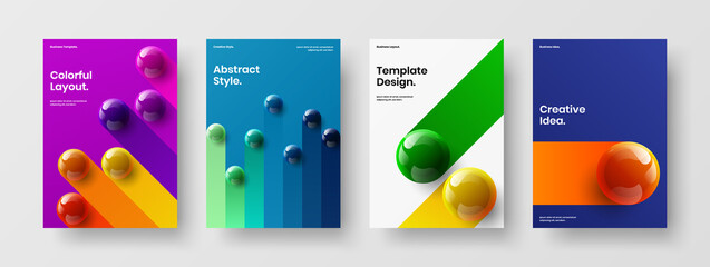 Minimalistic 3D balls booklet layout composition. Isolated catalog cover A4 design vector illustration bundle.