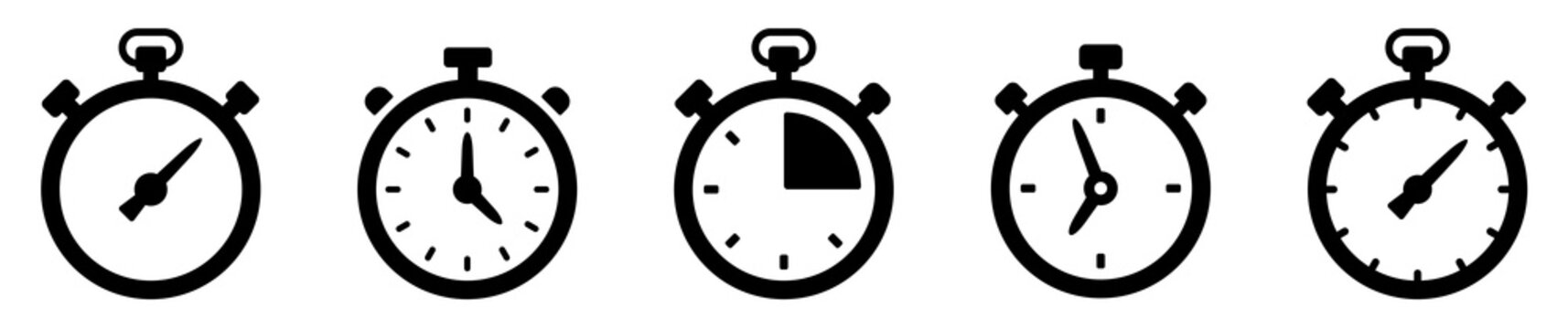 Timer icon set. Stopwatch timer collection. Timer or clock symbol. Countdown circle clock counter timer. Fast time icons - stock vector.