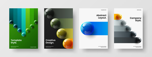 Original postcard vector design illustration set. Amazing realistic balls catalog cover layout composition.