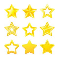 Obraz premium Golden stars set on white background. Suitable for game user interface, icons, award and rank. JPG illustration