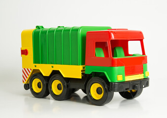 Garbage transport truck. Multi-colored plastic toy cars for children.