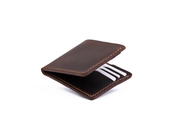Handmade Genuine Leather wallet credit card holder  white background