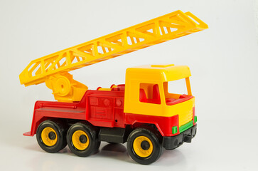 Fire truck. Multi-colored plastic toy cars for children.