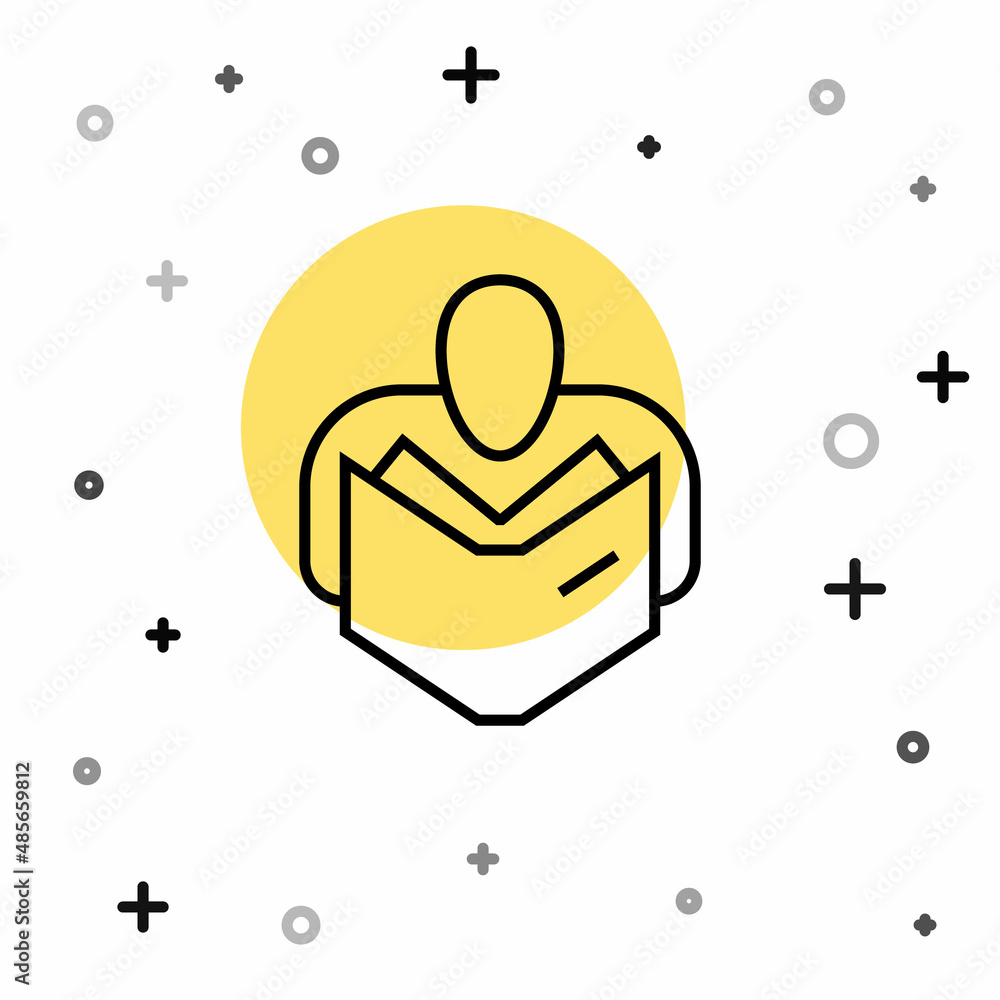 Poster black line man reading book icon isolated on white background. random dynamic shapes. vector