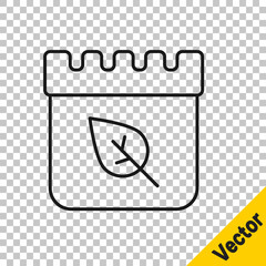 Black line Calendar with autumn leaves icon isolated on transparent background. Vector