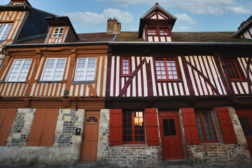 Selecitve focus on houses in the old city centre in Honfleur, Normandy, France