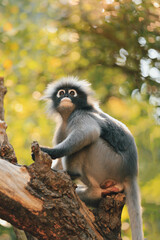Spectacled leaf monkey also called dusky langur looking forward
